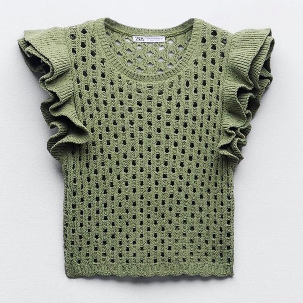 Zara Olive Crochet top blouse